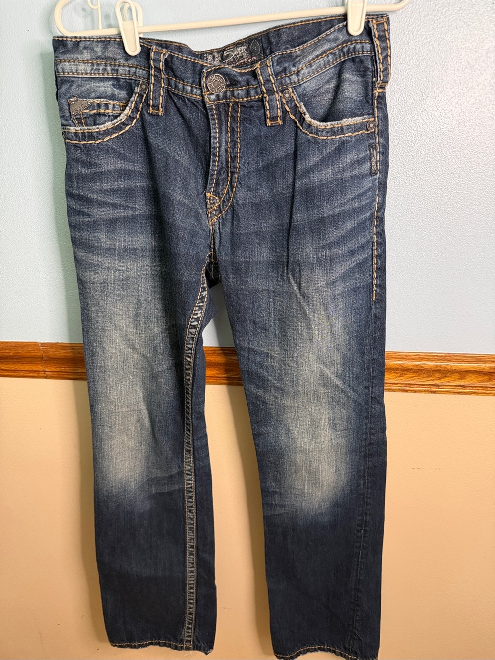 Silver Jeans Co. Nash Heritage Thick Stitch Straight Leg Jeans 30x32 Dark Wash